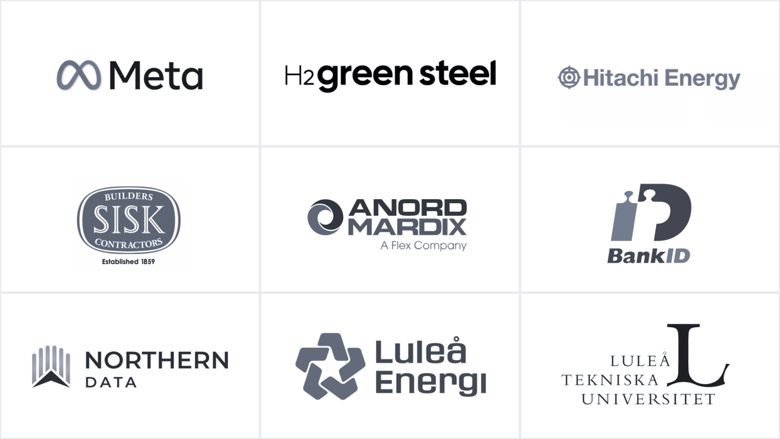 Snow Gardens kunder: Meta, Stegra, Hitachi Energy, SISK, Anord Mardix, BankID, Northern Data, Luleå Energi och Luleå tekniska universitet